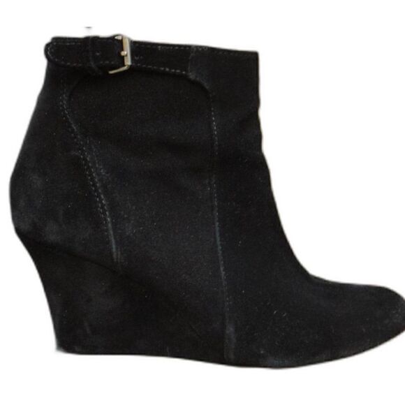 Lanvin p Wedge Black Leather Suede Bootie Size 5 - Picture 1 of 9